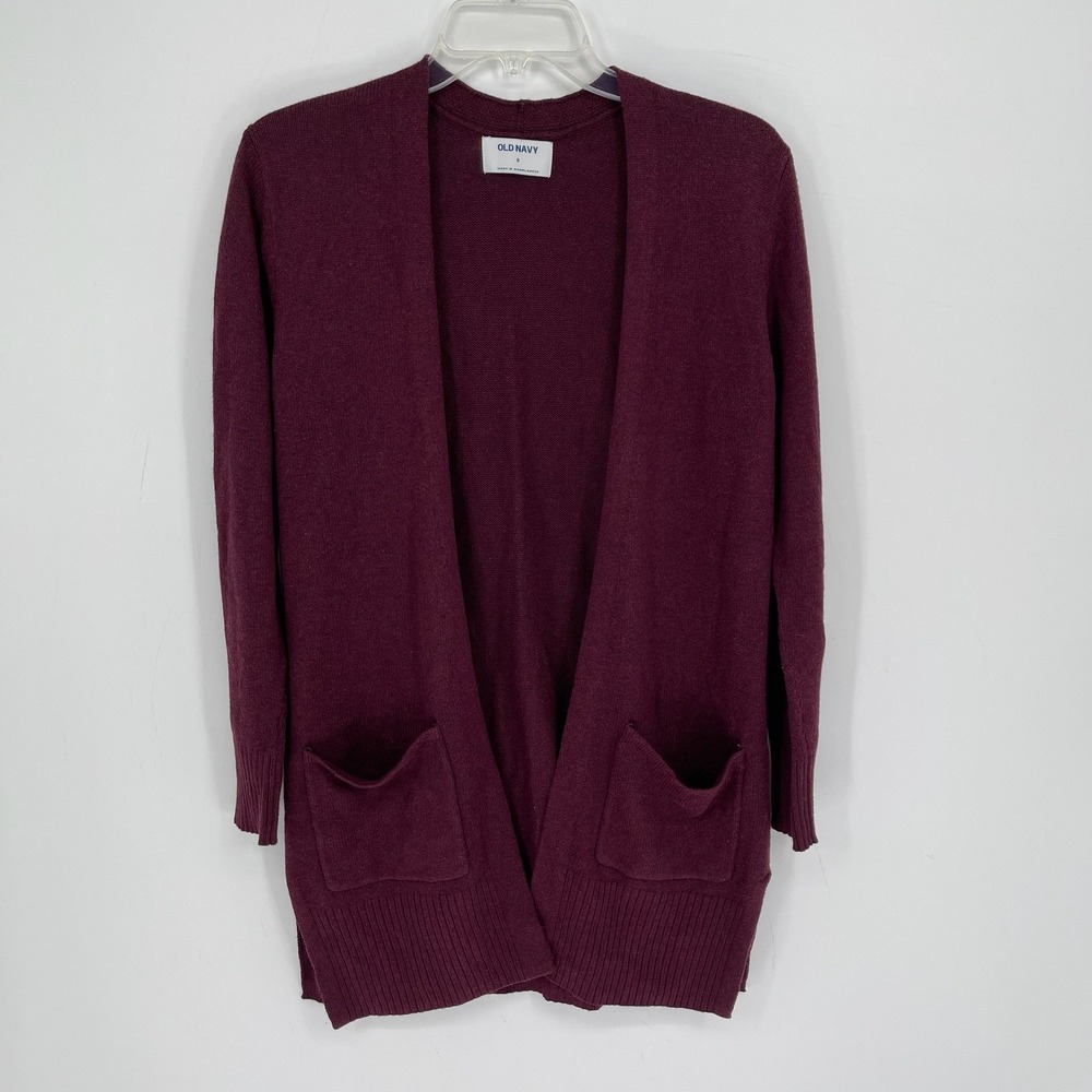 Old Navy Women's Maroon Open Front Longline Pocket Cardigan Sweater Size S